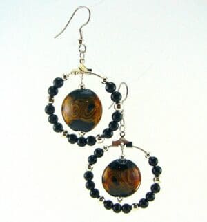 Fire Aurora Lampworked Glass Bead Earrings with Onyx
