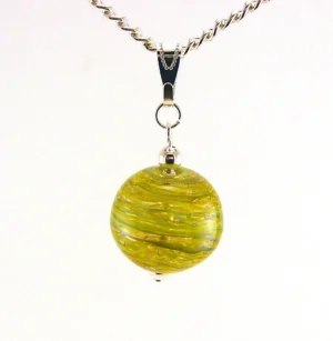 Gold Swirl Hollow Lampworked Glass Bead Pendant Necklace