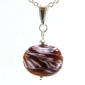 Red and Purple Swirl Hollow Lampworked Glass Bead Necklace