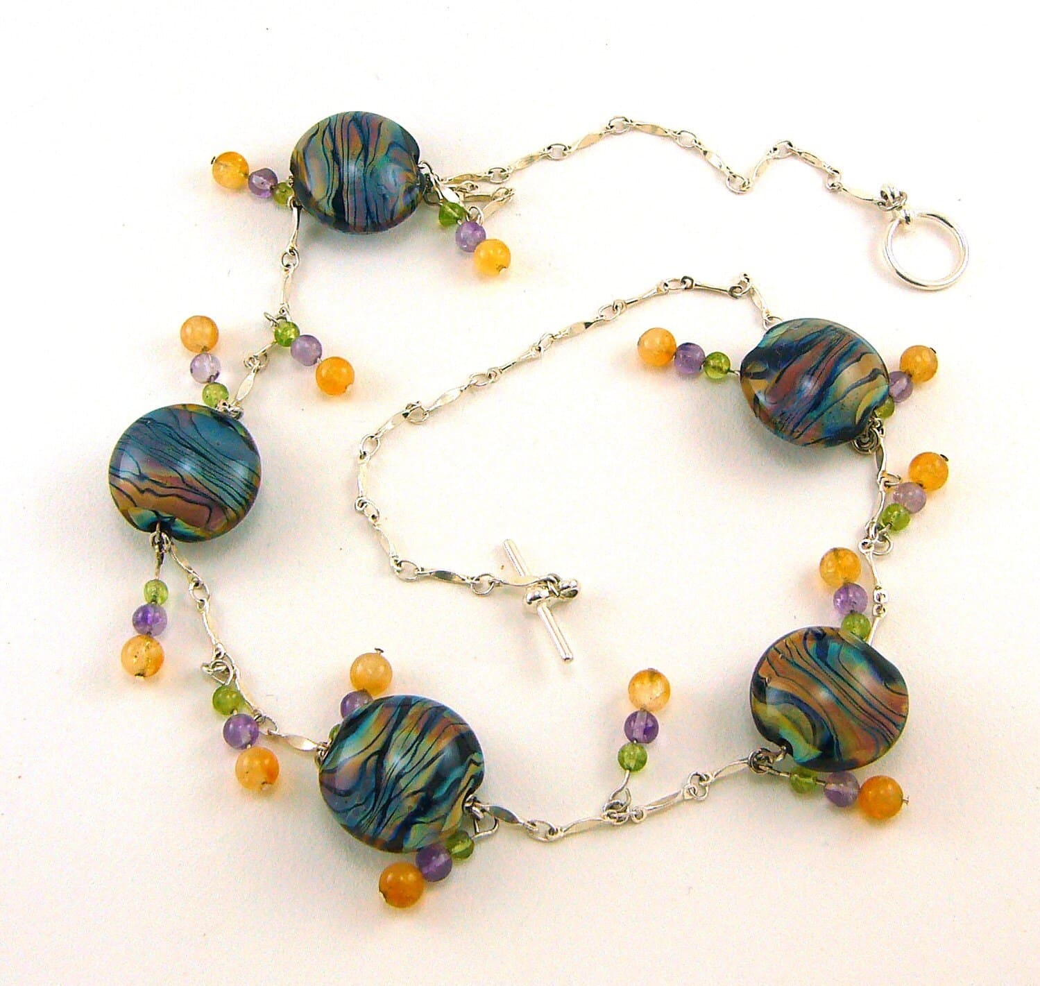 Space Zebra Raku Lampworked Glass Bead Necklace